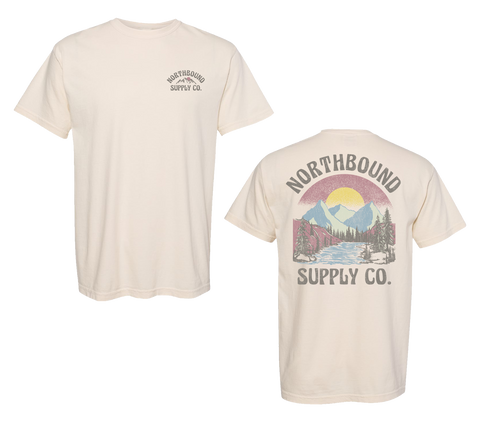 Northbound Supply Co. Mens Ivory Rockies Sunset Tshirt