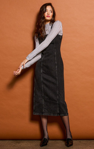 Dex Ladies Black Wash SL Panelled Denim Midi Dress