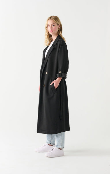 Dex Ladies Black Double Breasted Knit Trench