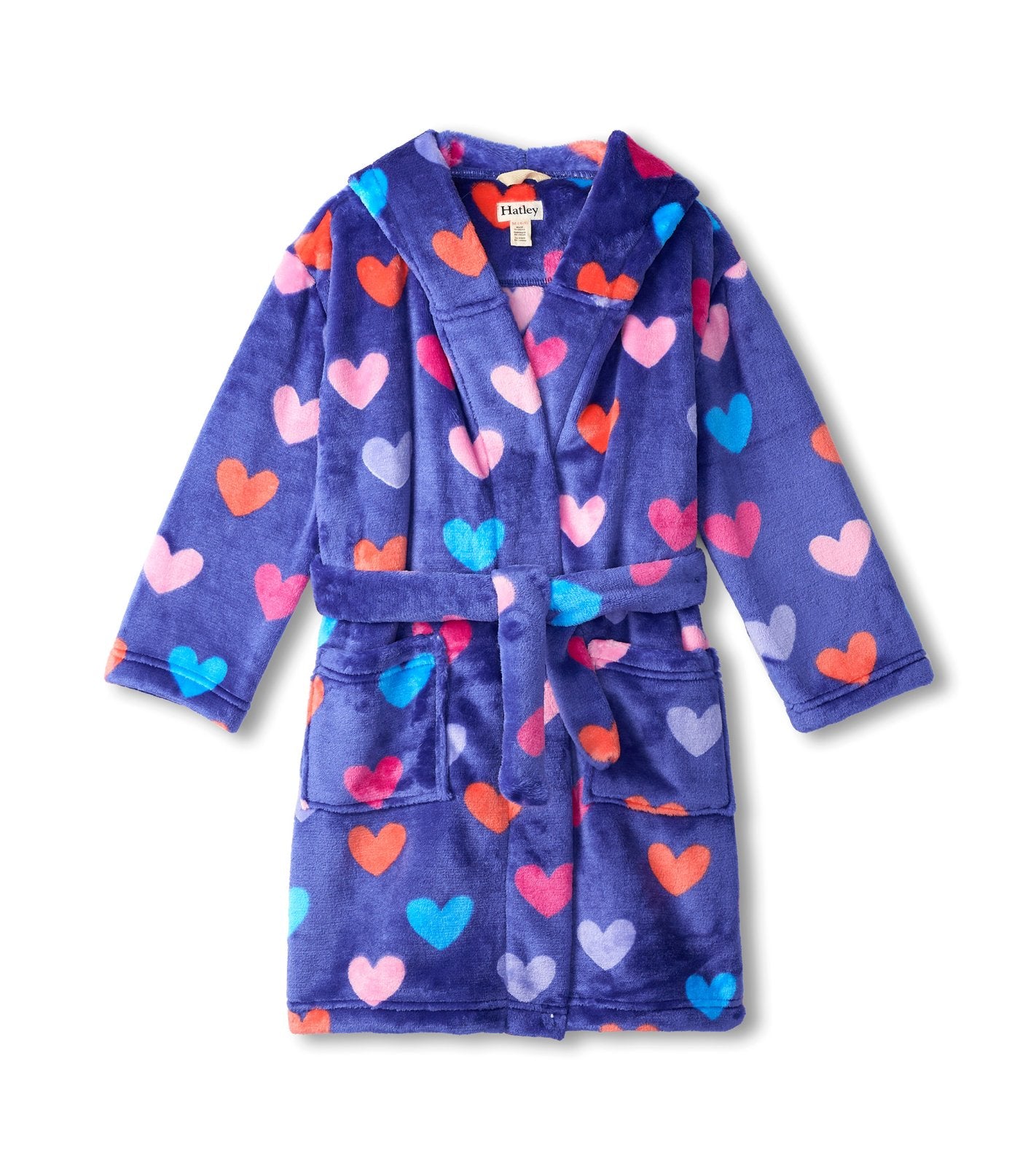 Hatley Girls Royal Blue Hearts Fuzzy Fleece Robe