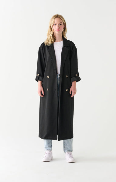 Dex Ladies Black Double Breasted Knit Trench