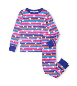 Hatley Girls Rose Violet Stripes & Hearts Stretch Cotton Pajama Set