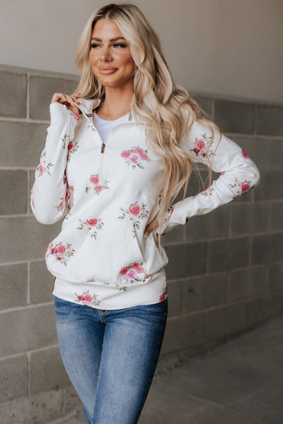 Ampersand Ave Ladies Garden Bloom HalfZip Sweater