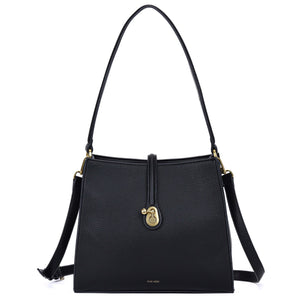 Pixie Mood Black Pebbled Lock Shoulder Bag