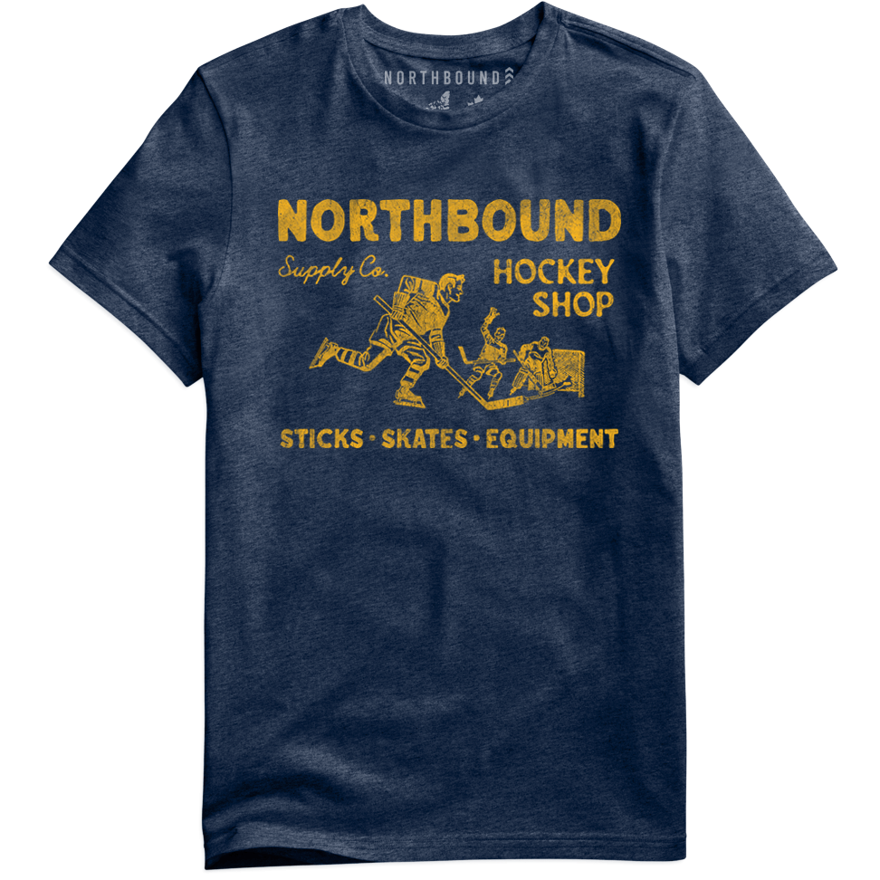 Northbound Supply Co. Mens Navy Heather Hockey Shop Tshirt