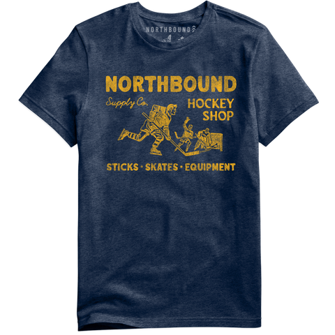 Northbound Supply Co. Mens Navy Heather Hockey Shop Tshirt