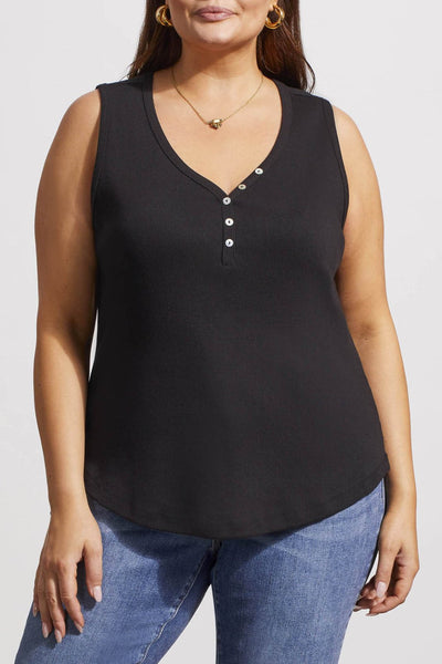 Tribal Ladies Black Henley Tank w/Buttons