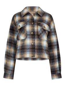 Apricot Ladies Blue Brushed Plaid Cropped Jacket