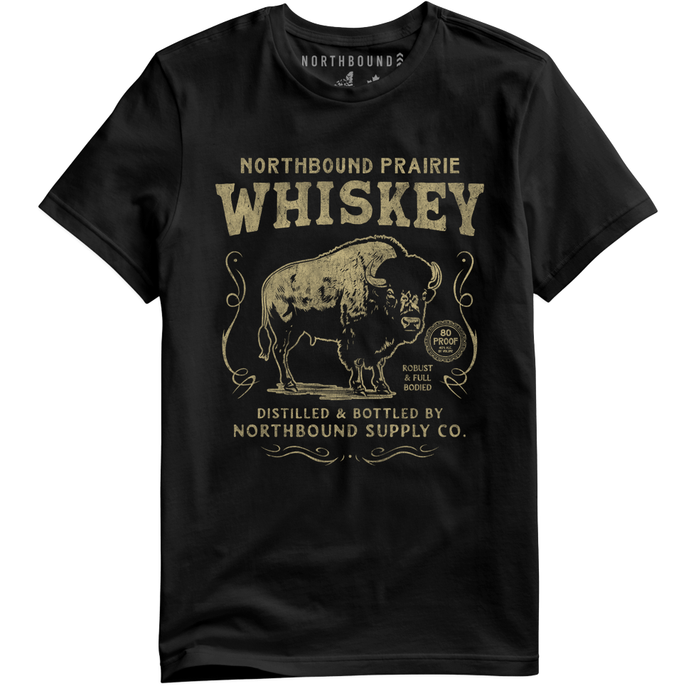 Northbound Supply Co. Mens Black Prairie Whiskey Tshirt