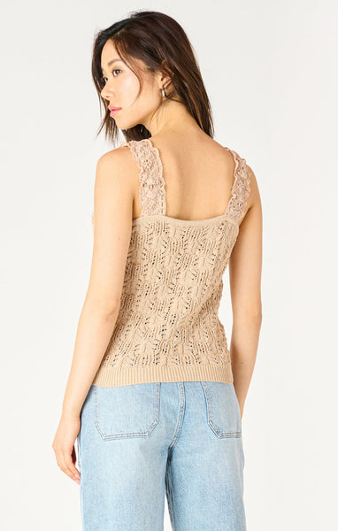 Dex Ladies Deep Taupe Ruffled Trim Tank