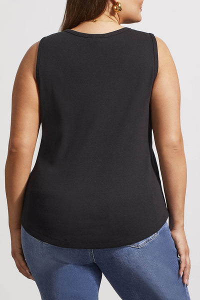 Tribal Ladies Black Henley Tank w/Buttons