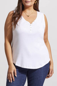 Tribal Ladies White Henley Tank w/Buttons