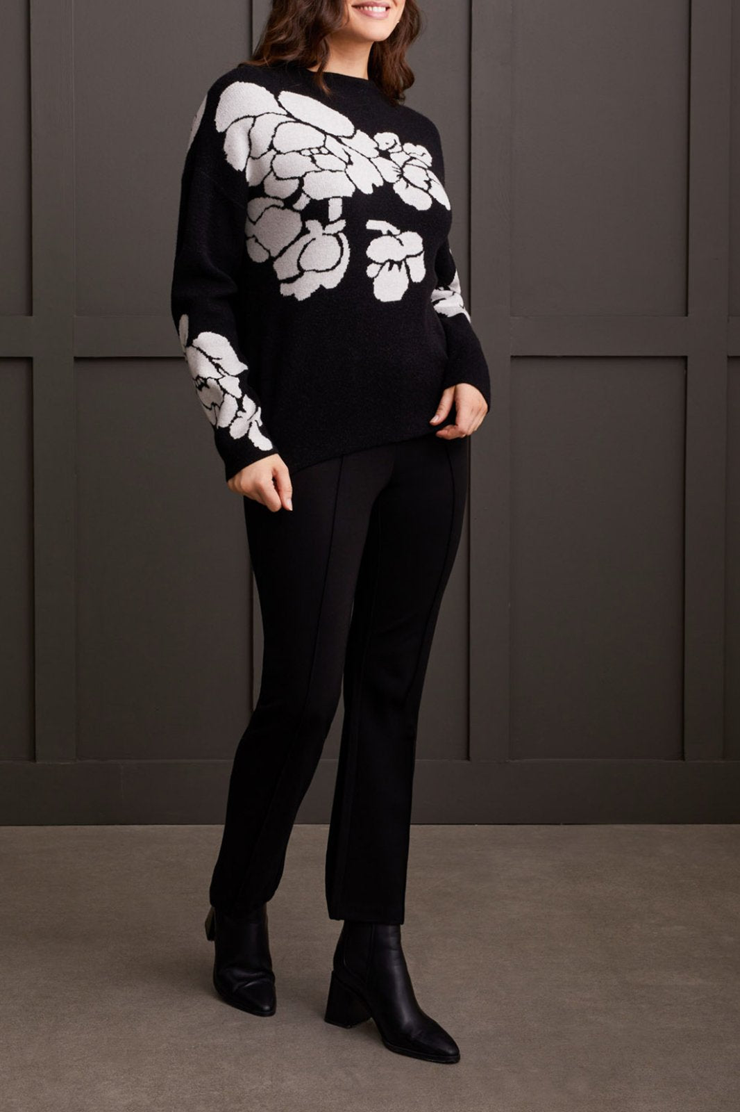 Tribal Ladies Black LS Funnel Neck Sweater