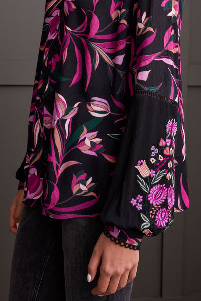 Tribal Ladies Deep Magenta Button Front Blouse w.Embroidery