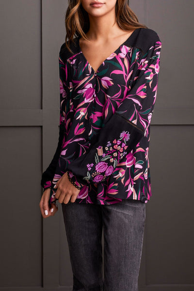 Tribal Ladies Deep Magenta Button Front Blouse w.Embroidery