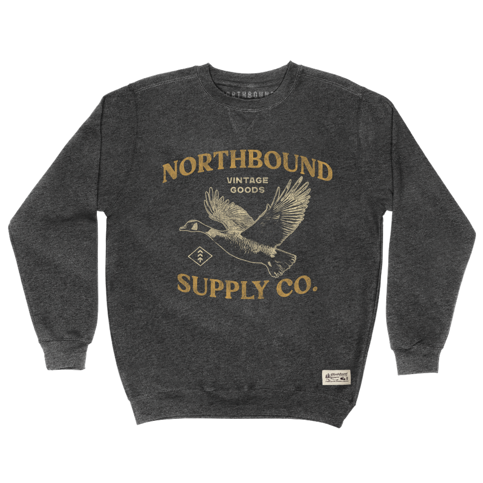 Northbound Supply Co. Mens Charcoal Heather Goose Crewneck Fleece